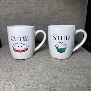 American Atelier Cutie Stud Mugs Set of 2 Pie Cupcake Couple Coffee Tea